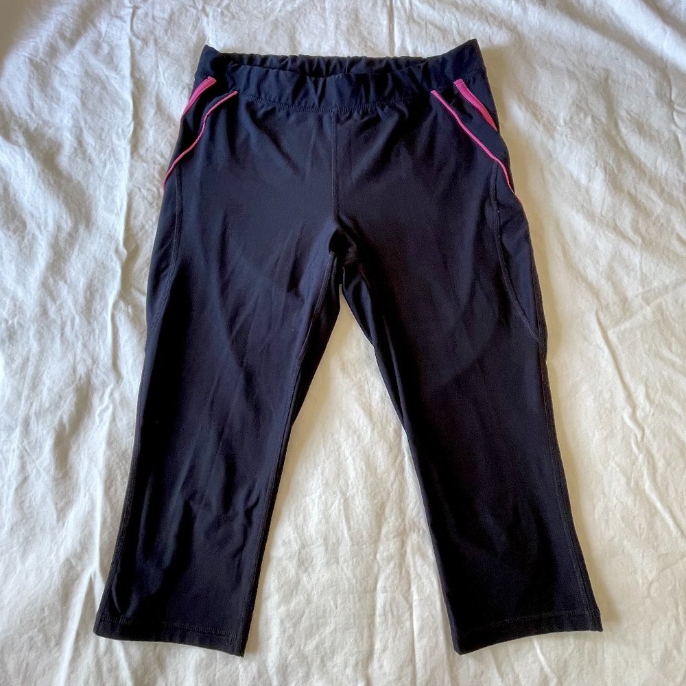 Black Athletic Legging Capris with Hot Pink Details
